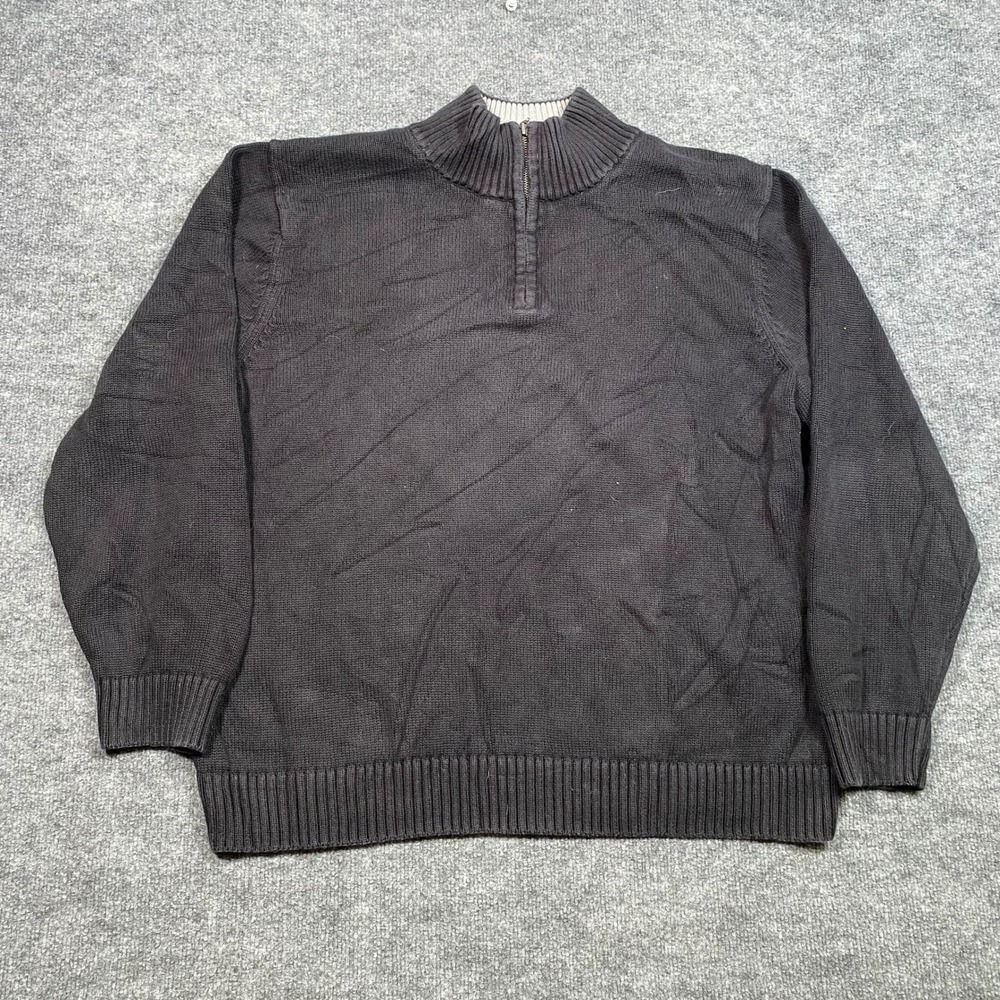 LL Bean Mens XXL Gray 100% Cotton Quarter Zip Mock Neck Pullover Sweater 287736